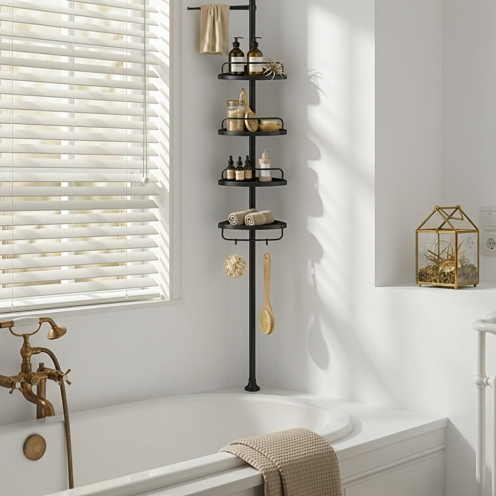 Estante de Esquina para Ducha, Estante de Baño de 4 Niveles, Organizador Ajustable de 85 a 305 cm, Estantes para Baño
