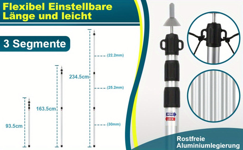 Poste telescópico para carpas lona, postes de camping, poste telescópico de aluminio ajustable telescopio 90-230 cm, postes para toldos, postes para carpas telescopio con bolsa de almacenamiento