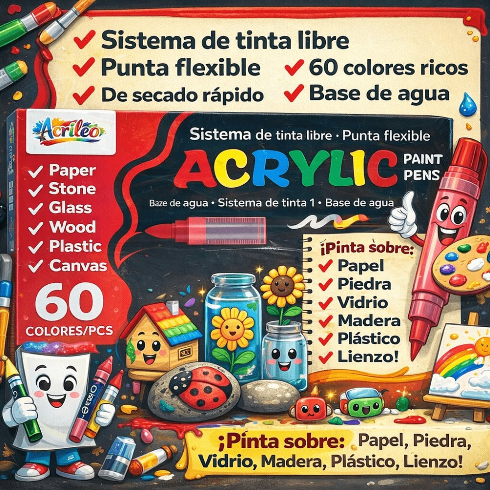 Acrileo Rotuladores/ Marcadores Acrilicos,Punta Suave,Para Uso en, Madera,Lienzo,Piedra,Tela,Vidrio,Manualidades DIY,Proyectos Artisticos,Disponible en 48/60/72/120/168/240 Unidades,Regalo Perfecto,Para Fiestas,Diversion En Grupo, Uso Diario, Diversion En