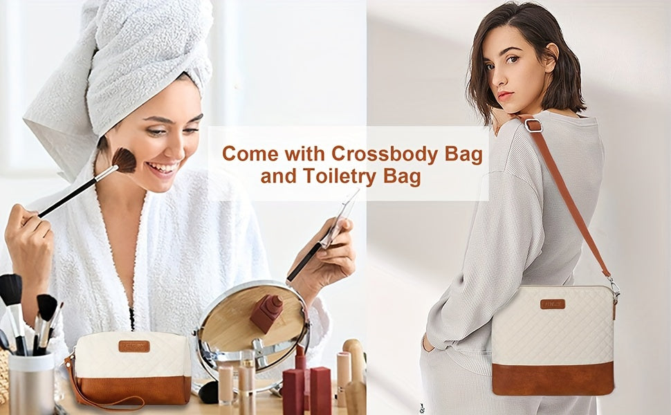 Set de 3 bolsos tote espaciosos para viaje, que incluyen un bolso de mano elegante, un bolso de hombro y un neceser de aseo, fabricados con materiales duraderos. Ideal tanto para viajes como para el uso diario, lo que lo convierte en un gran regalo para m