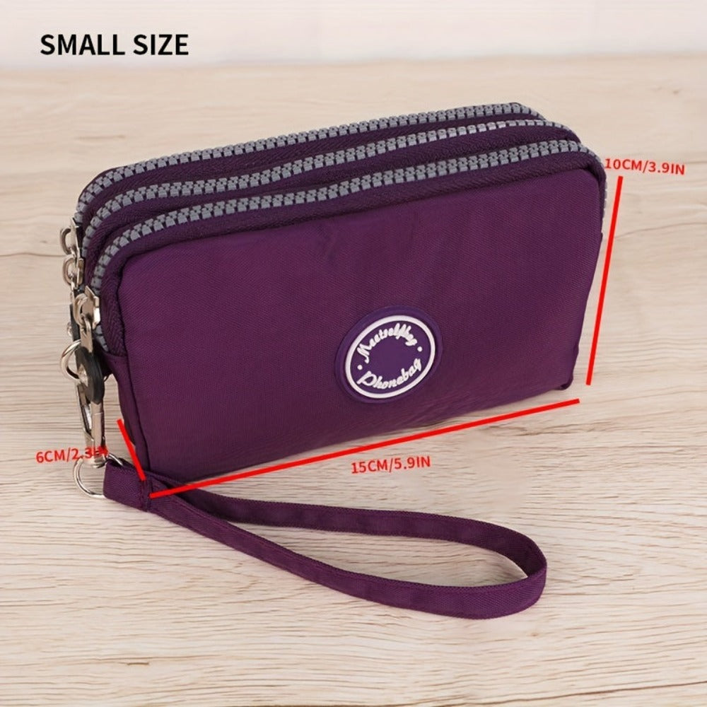 Cartera de Mujer de 3 Capas con Cremallera, Estuche de Lluvia para Llaves, Billetera de Gran Capacidad, Organizador de Cables de Datos, Tarjetero, Funda para Teléfono, Bolso Móvil
