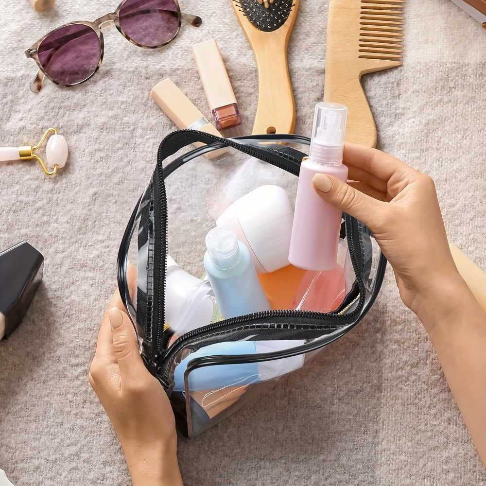 Neceser Transparente Aprobado por la TSA, Tamaño Cuarto para Equipaje de Mano en Aeropuertos, Diseño Transparente para Fácil Visualización, Ideal para Artículos de Cuidado de la Piel y Maquillaje, Equipaje de Mano para Aeropuerto | Aspecto Elegante | Adic