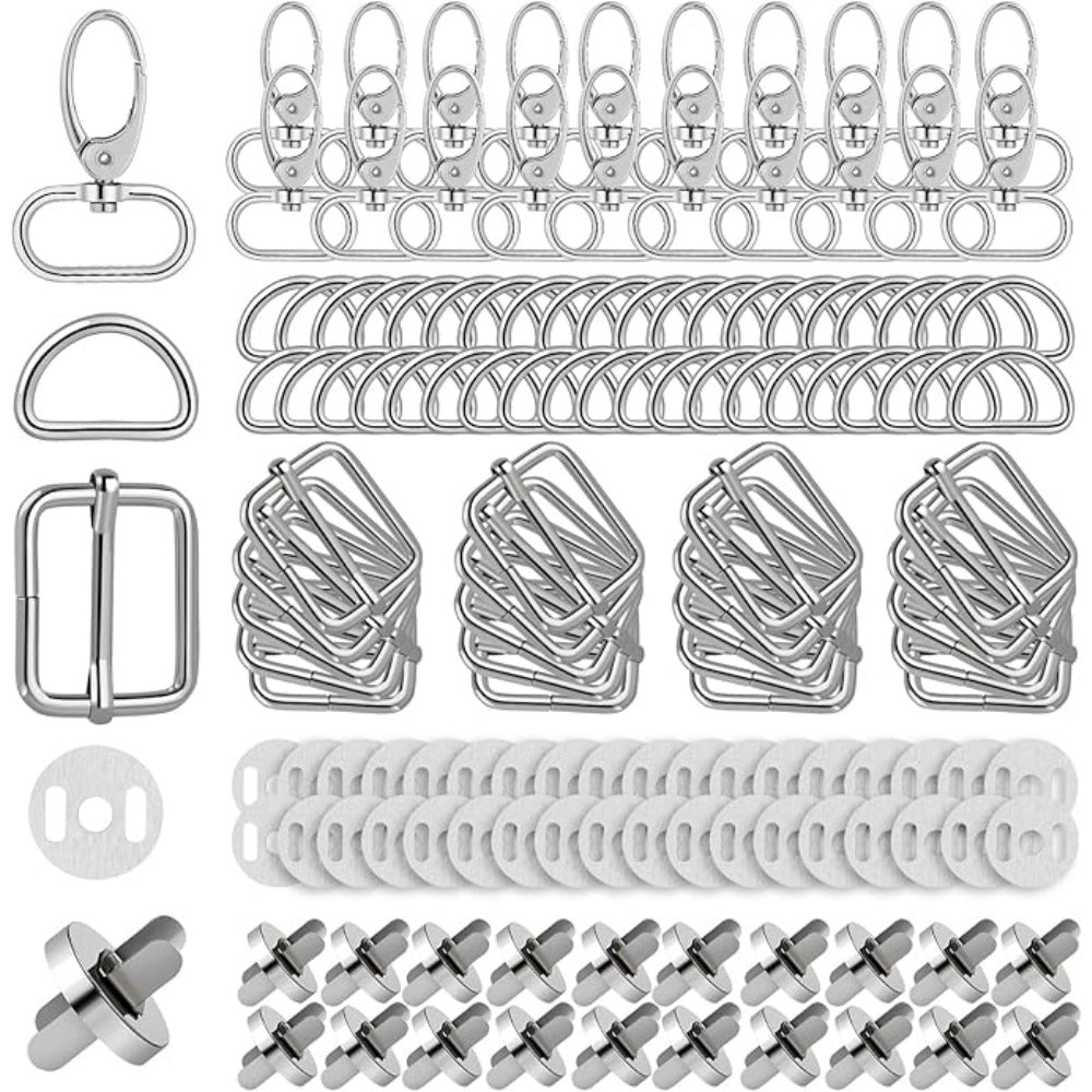 20 Juegos de Hebillas para Bolsas - Colores Vintage - 140 Piezas de Hebillas Giratorias de Metal, Anillas en D, Anillas Rectangulares y Botones de Presión para Mochilas, Llaveros, Cinturones, Collares para Mascotas, Botas y Otras Manualidades