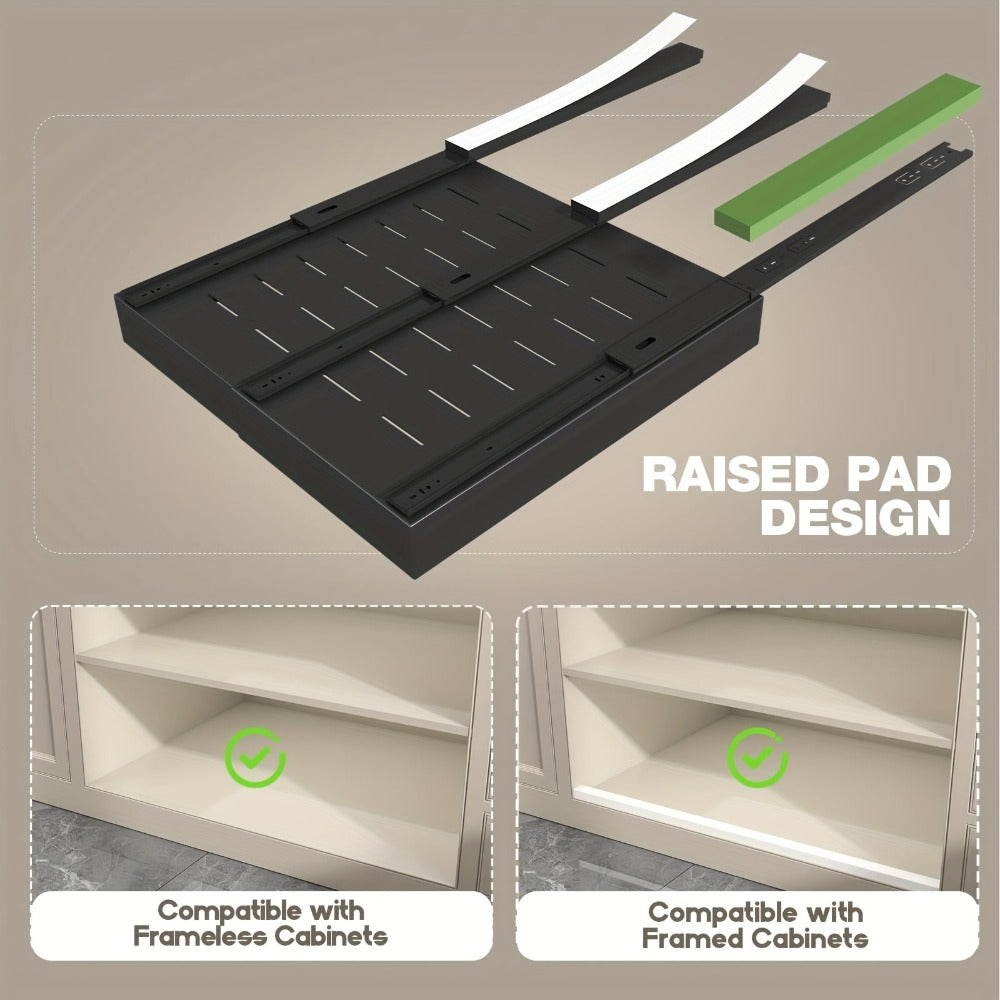 Juego de 4 organizadores extraíbles para gabinetes, cajones extensibles y ajustables (32.0cm-52.07cm de ancho), instalación sin taladro con adhesivo fuerte, estante deslizante de acero al carbono inoxidable, capacidad de carga de 27.22 kg