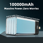 Batería Externa de 100000Mah | Ultra Alta Capacidad y Carga Segura | Pantalla LED y Correa de Cuero | Carga Rápida Multi-Dispositivo | Protección contra Sobrecalentamiento y Sobrecarga | para Android y iOS | Batería de Respaldo de Energía de Emergencia pa