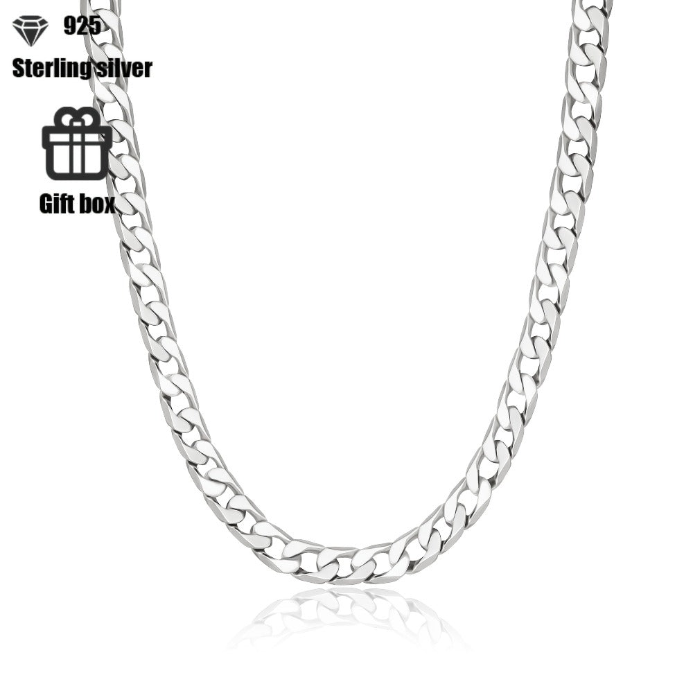 Collar de cadena cubana de 7 mm en plata de ley 925, adecuado tanto para hombres como para mujeres, estilo punk, hip-hop y rock, ideal para uso diario casual y formal, para entusiastas de la moda de moda, Halloween, Navidad, regalos de cumpleaños, regalos