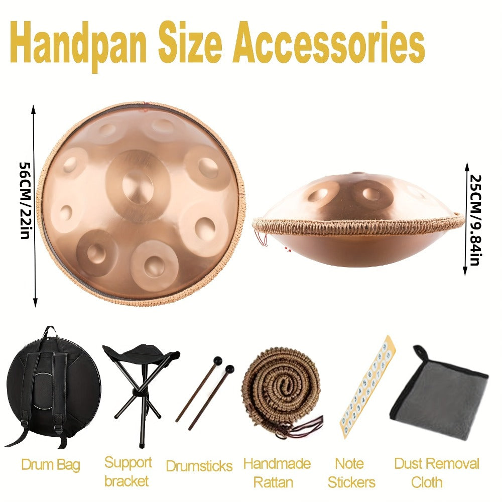Set de Handpan 440Hz, Tambor de Lengüetas de Acero de 10 Notas para Principiantes, Kit Completo con Bolso, Mazos y Clases, Perfecto para Meditación, Yoga y Terapia del Sonido
