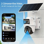 XIAOVV Cámara de Seguridad Solar de Doble Lente de 8MP, Alimentada por Batería, Conexión Wifi 2.4G, Visión Nocturna a Color, Seguimiento Automático de Humanos, Audio Bidireccional, Cámara de Vigilancia Inalámbrica PTZ para el Hogar con Rotación Horizontal