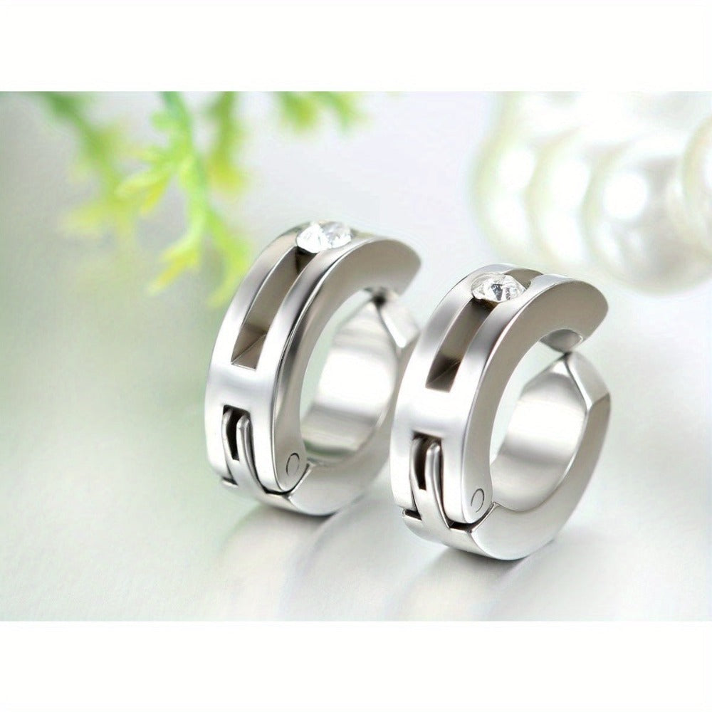 JewelryWe 2 piezas de aretes huggie de aro con bisagra y clip de acero inoxidable sin perforación (colores disponibles)