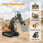 Vehículo de construcción con control remoto amarillo de 13 canales, excavadora, camión volquete, bulldozer, regalo perfecto para cumpleaños, Halloween y Navidad de niños