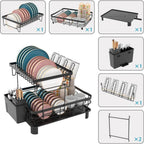 Estante de Platos de Doble Capa, Escurridor de Platos con Plato de Drenaje y Boquilla Giratoria, Estante de Platos con Organizador de Cubiertos y Portavasos - Regalo Perfecto para Mujeres, Esposa, Día de la Madre, Accesorio de Cocina