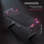 Escritorio gaming resistente en forma de Y con luces LED RGB duales, mesa de ordenador con portavasos y gancho para auriculares, superficie ergonómica de fibra de carbono, mesa para gamers para oficina en casa, dormitorio, negro