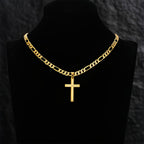 Collar con colgante para hombre de plata 925, cadena Figaro minimalista chapada en oro de 18K con colgante de cruz 3D, regalo perfecto para él, regalo para el Día del Padre, en caja de regalo