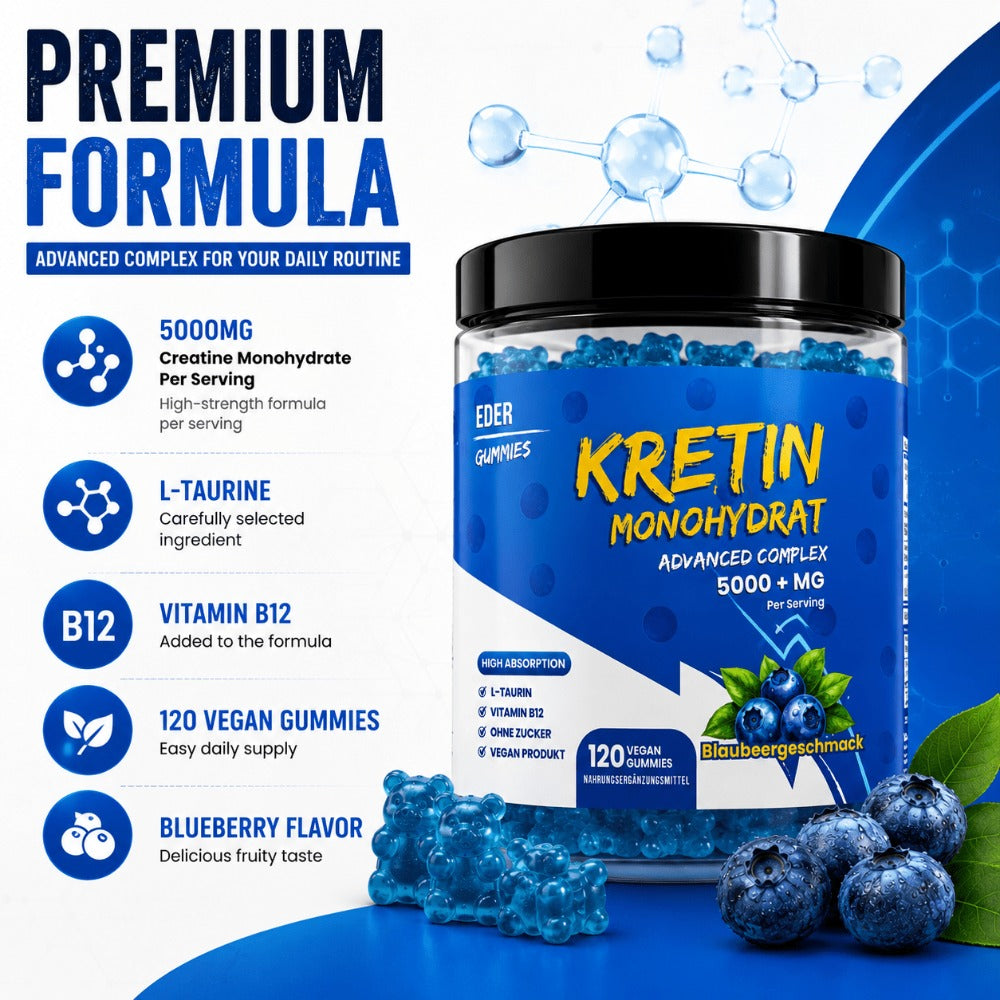 Gomitas de Monohidrato de Creatina, Sabor a Arándano sin Azúcar, 5000 mg por Porción con L-Taurina y Vitamina B12, Suplemento de Creatina Masticable de 120 Unidades para Hombres y Mujeres, No Requiere Mezcla, Soporte Diario para Entrenamiento