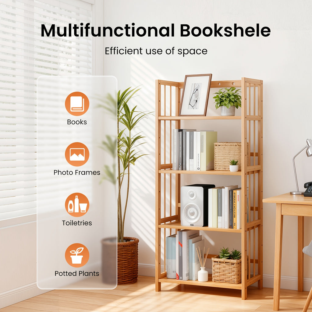 Estantería de Bambú de Gran Capacidad, Duradera, Fácil de Limpiar, Solución de Almacenamiento Multifuncional, Ideal para Hogar, Cocina, Dormitorio y Sala de Estar, Ahorra Espacio, Fácil Acceso, Estantería Práctica, Estantería de Pie