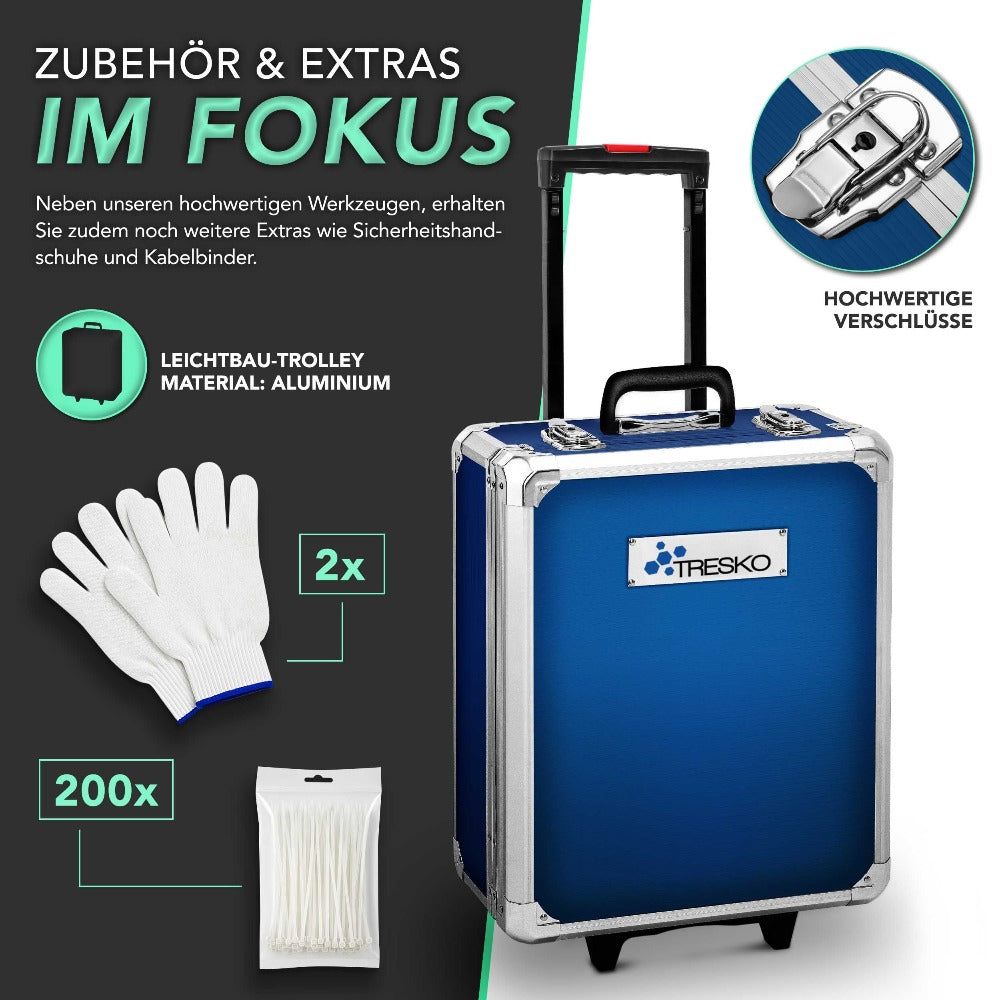 TRESKO® Juego de Herramientas Completo de 1400 piezas | Gabinete de Herramientas Lleno | Caja de Herramientas XXL | Bolsa de Herramientas con Herramientas | Carro de Herramientas | Acero al Cromo-Vanadio