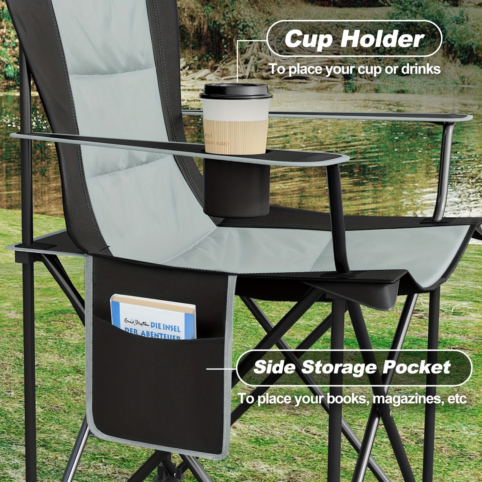 Silla plegable de exterior de 1/2 piezas, muebles de exterior para acampar y senderismo, suministros de ocio al aire libre, silla de pesca y camping reforzada y ligera (opcional para una o dos personas), portavasos doble con espacio de almacenamiento + bo