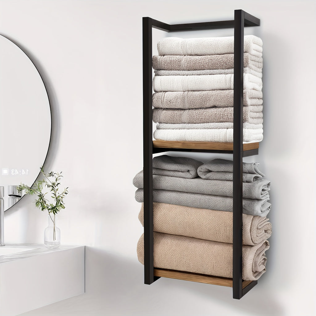 Toallero de pared, perchero de toallas para baño - Diseño prémium 2 en 1, enorme capacidad para 56 toallas, construcción de metal y madera, toalleros de pared para suites de SPA de lujo, baños principales, percheros de toallas