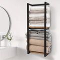 Toallero de pared, perchero de toallas para baño - Diseño prémium 2 en 1, enorme capacidad para 56 toallas, construcción de metal y madera, toalleros de pared para suites de SPA de lujo, baños principales, percheros de toallas