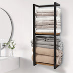 Toallero de pared, perchero de toallas para baño - Diseño prémium 2 en 1, enorme capacidad para 56 toallas, construcción de metal y madera, toalleros de pared para suites de SPA de lujo, baños principales, percheros de toallas