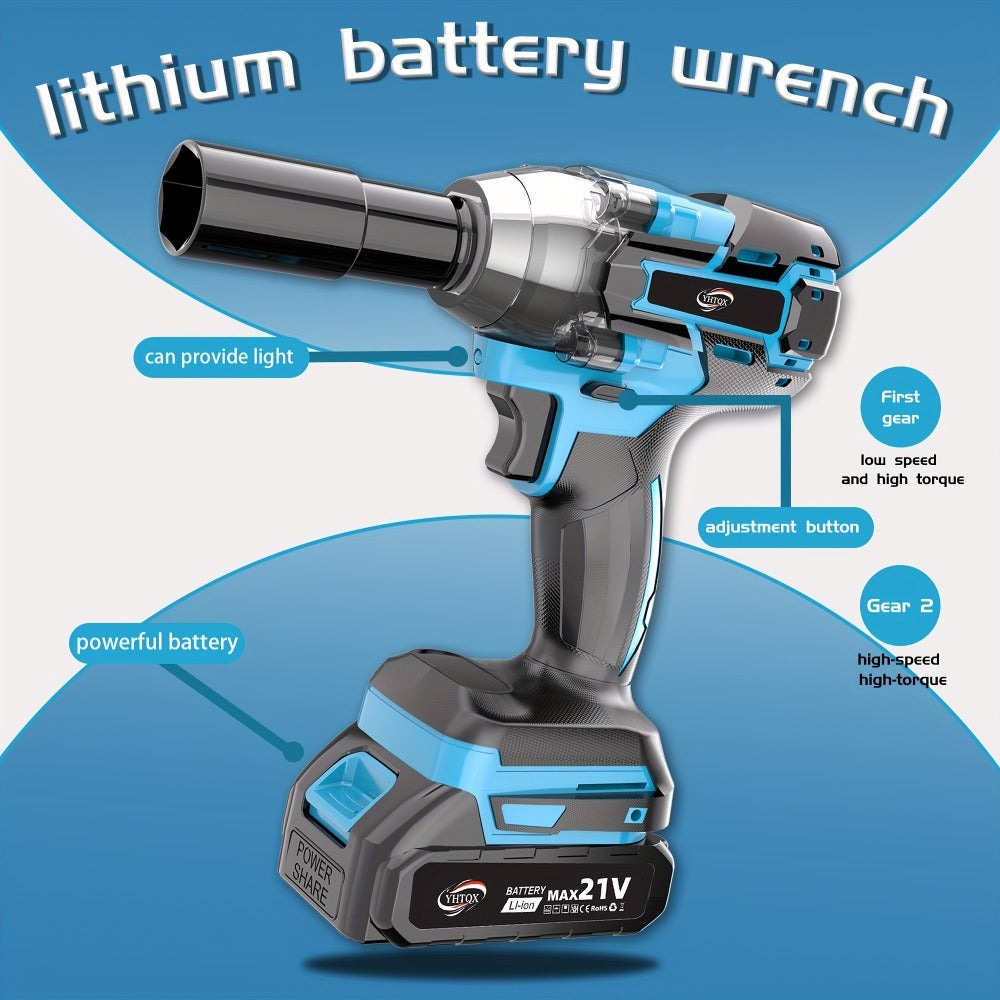 Llave de Impacto sin Escobillas, Alto Par, Rotación Bidireccional en Sentido Horario y Antihorario, Mango Antideslizante, Carcasa Aislada, Adecuada para Neumáticos de Coches/Camiones/Herramientas de Bricolaje/Herramientas Eléctricas, Opcional