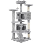 Costoffs Poste para Rascar de Gatos de 138 cm, Árbol Resistente con Pelota de Juego y Cueva para Gatos, Torre de Rascado y Escalada para Gatos, Casa para Gatos