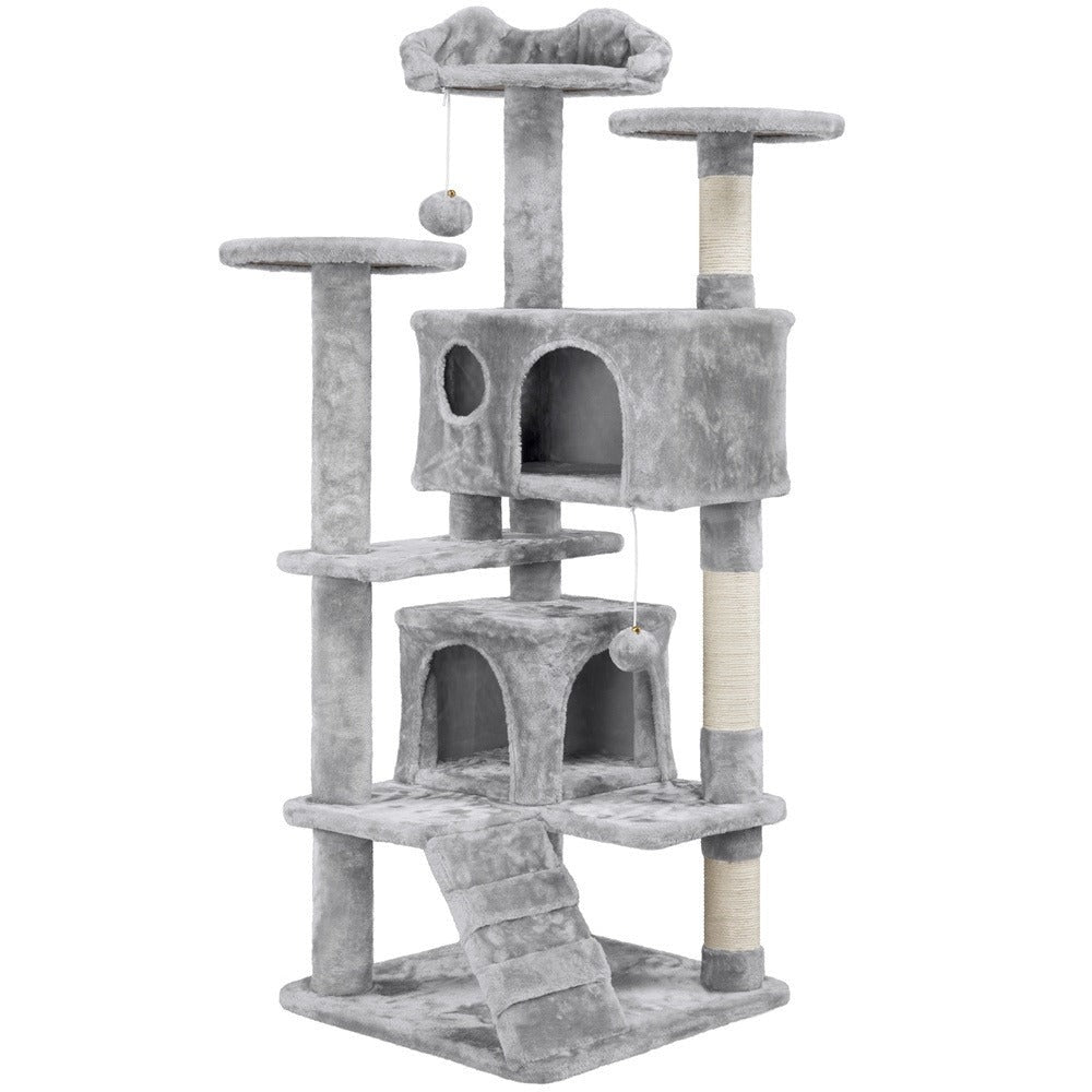 Costoffs Poste para Rascar de Gatos de 138 cm, Árbol Resistente con Pelota de Juego y Cueva para Gatos, Torre de Rascado y Escalada para Gatos, Casa para Gatos
