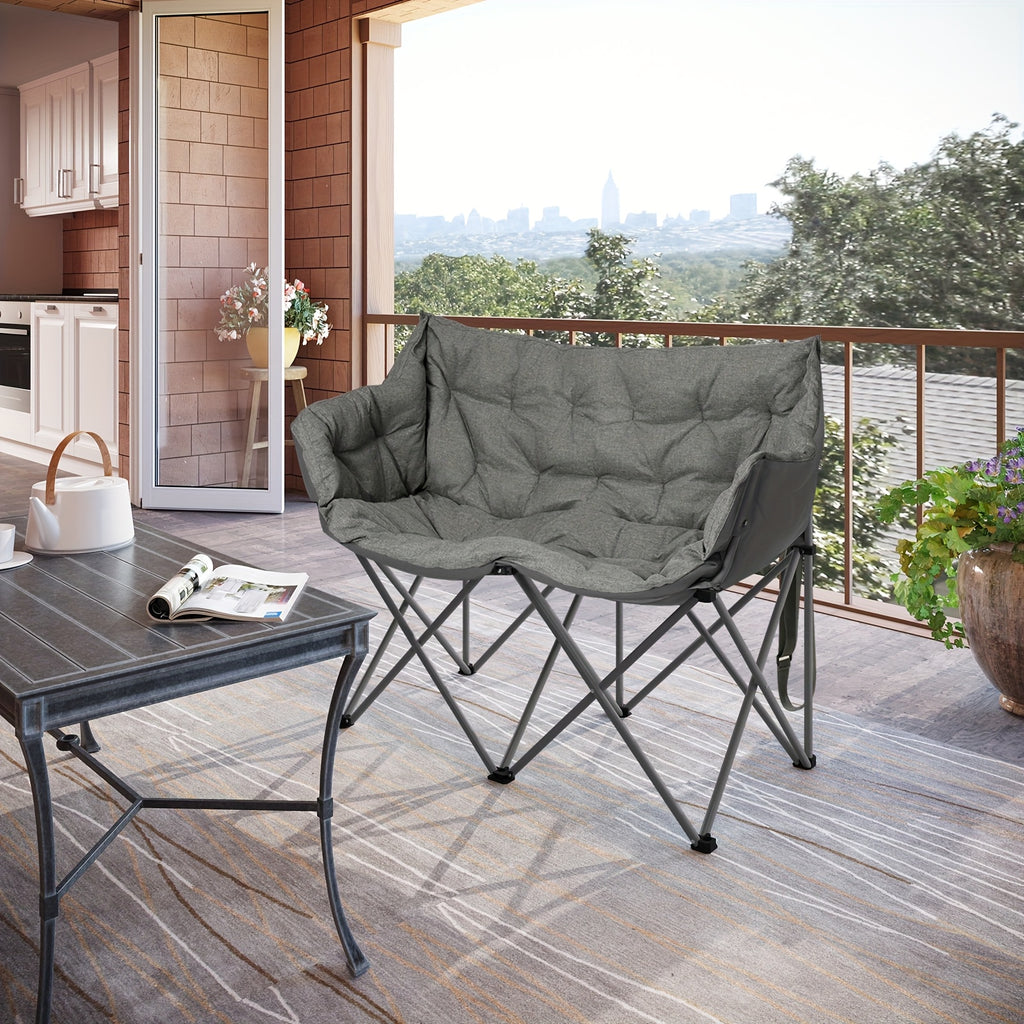 Silla de camping plegable doble con almohadilla suave y espesa, silla de descanso de alta carga para patio y balcón, silla de ocio de gran carga de 220 kg, portátil, adecuada para camping en patio, camping, piscina al aire libre.