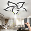 Lámpara de techo LED silenciosa con ventilador y iluminación, lámpara de techo para dormitorio con control remoto y aplicación, lámpara regulable con ventilador, 5 luces, pantalla de acrílico con forma de flor, sala de estar, cocina, 69 cm