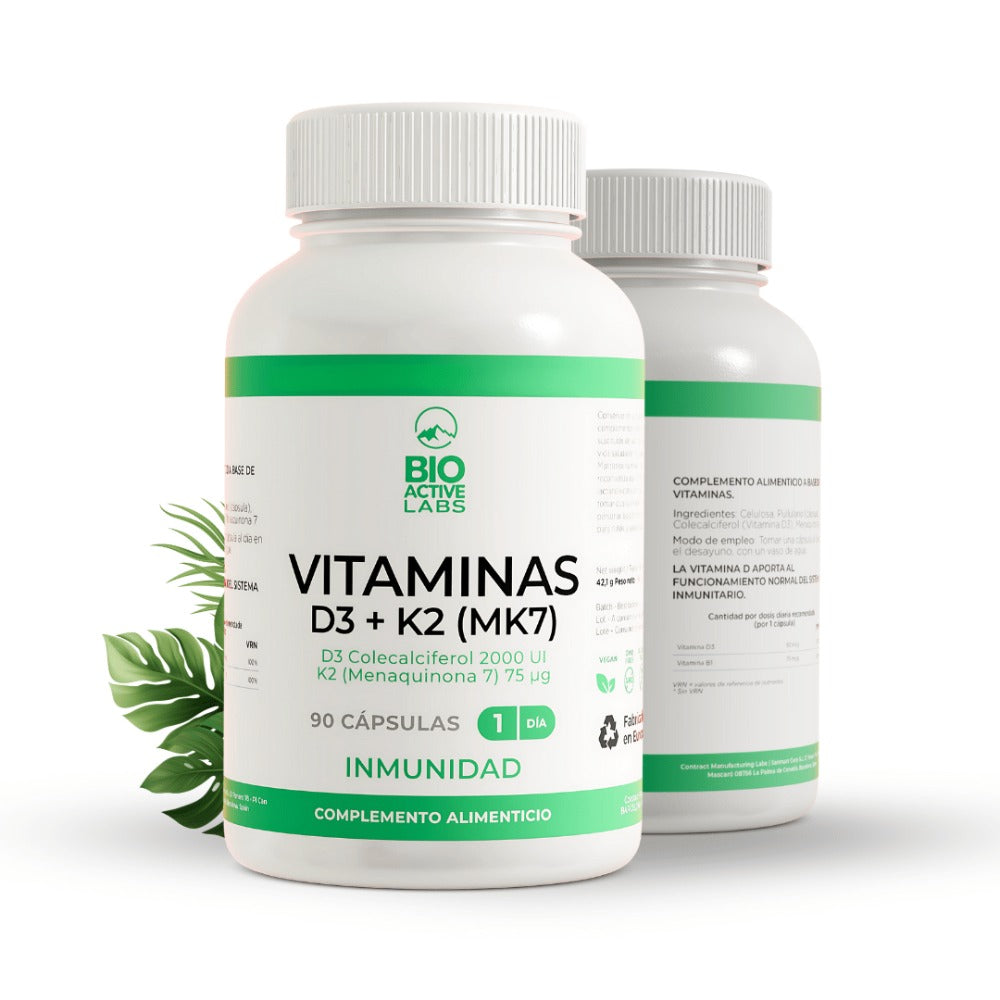 Vitamina D3 2000 UI + K2 MK7 by BioActiveLabs© - Huesos y Arterias 90 Cápsulas