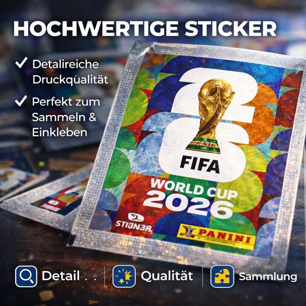 Set de coleccionista TK XXL Copa del Mundo 2026 – Álbum de pegatinas Panini con pegatinas, calendario de partidos y 3 pulseras de Alemania