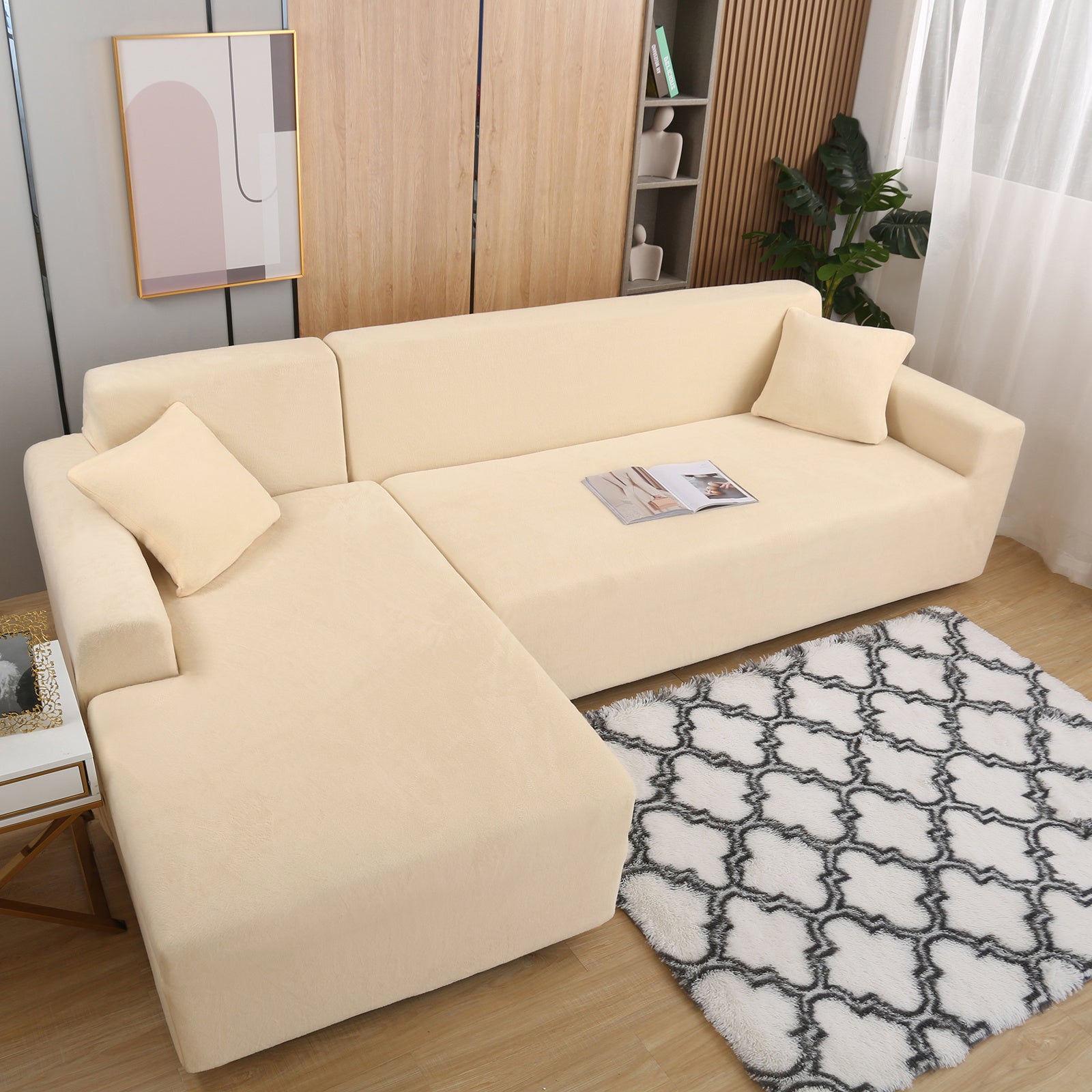 Juego de funda de sofá de felpa lujosa para sofá en forma de L (3 plazas 2 piezas) - Suave, lisa y agradable para la piel - Mejora perfecta para la decoración de la sala de estar de Navidad