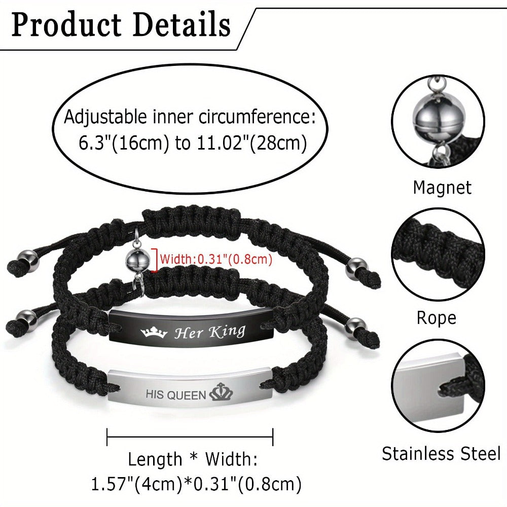 Pulsera Magnética de Acero Inoxidable para Parejas JewelryWe - Pulso Atractivo y Duradera con Cuerda Trenzada Adjustalbe, Regalo Ideál Para San Valentín o Aniversario. Diseño Elegante Vintage Unisex en Metal De Alta Calidad