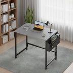 Escritorio Pequeño para Computadora con Bolsa de Almacenamiento, Compatible para Oficina en Casa - Escritorio Compacto Ahorrador de Espacio, Estación de Trabajo Independiente con Altura Ajustable, Montaje, /Blanco/Gris/Marrón - Estructura de Metal y Tapa