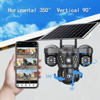 Cámara solar con WiFi V380 PRO de 3 lentes, 1080P, resistente al agua, HD, para exteriores, CCTV, visión nocturna, audio bidireccional, cámara de red con seguimiento de movimiento, cámara PTZ, seguimiento automático, alarma y visión nocturna en color, rot