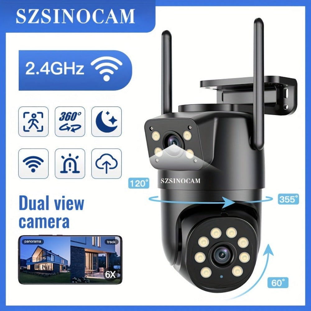 Cámara IP inalámbrica PTZ para exterior SZSINOCAM IP66 con WiFi 2.4G, lente dual y pantalla 1080P, audio bidireccional, seguimiento automático para ancianos, jóvenes y mascotas - Monitor de seguridad