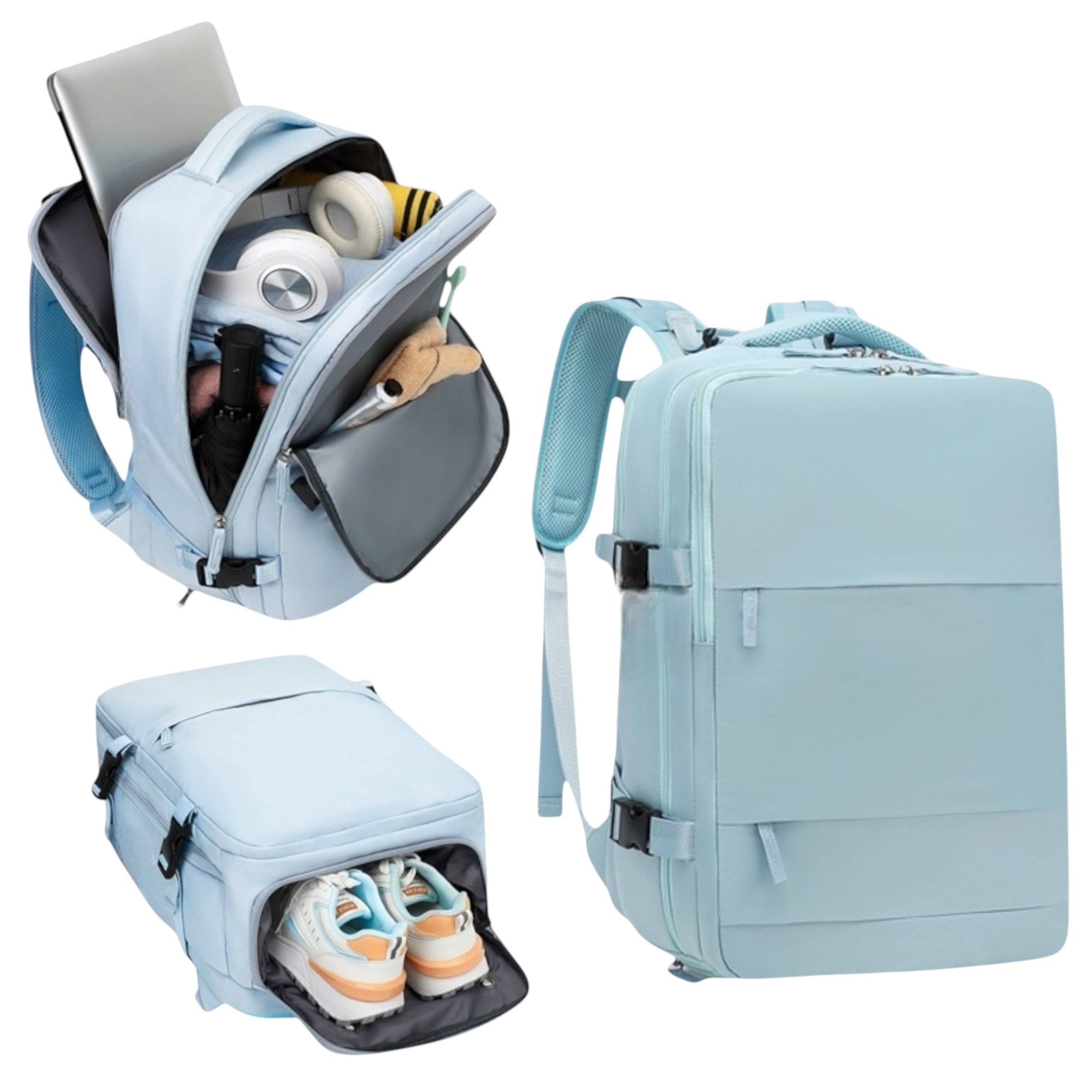 Mochila de Viaje para Cabina de Avion 45x30x20 para Vuelo Barato Equipaje de Mano y Espaciosa con Compartimento para Zapatos y Mochila Antirrobo Multifuncional para Viajes 2210.