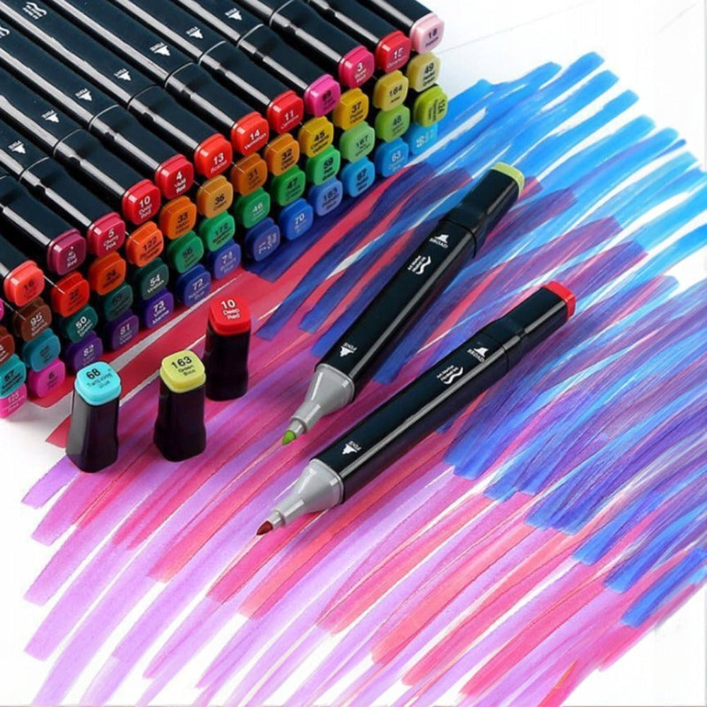 Set de marcadores de alcohol de 168 piezas Flamastrs de doble punta, marcadores de dos extremos 1-2Mm / 3-6Mm, impermeables después de secar, resistentes a las manchas, posible mezcla de colores, no sangran a través del papel, ideal para dibujar, bocetar,