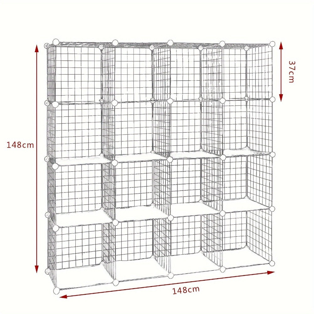 1pc Estante Moderno, Estante, Diseño de Cubo de Estante, Estantes de Alambre Ajustables Individualmente, 16 Compartimentos, Hecho de Alambre , Estante de Pie