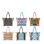MEJORADA Bolso de playa grande con estampado bohemio, ideal para verano, con flecos de algodón, forro interior y bolsillos, 55×37×19 CM, tejido 100% poliéster