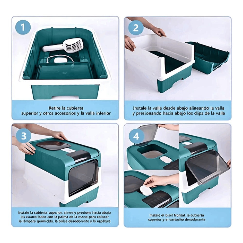Caja de Arena para Gatos Espaciosa con Tapa Arenero - A Prueba de Fugas, Diseño Plegable, Soporta hasta 14.97 KG, Incluye Pala, Sin Rastro para Limpieza Fácil, Construcción Duradera de ABS/PE/Silicona, Forma Rectangular, Caixa de Arena para Gatos Extra Gr