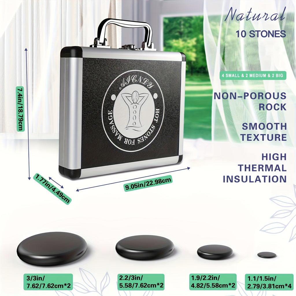 Juego de masaje con piedras calientes con control de temperatura - Kit calentador de piedras calientes de basalto de 10 piezas / Kit calentador de piedras calientes de basalto de 20 piezas, herramientas profesionales de masaje de spa, apto para masaje de
