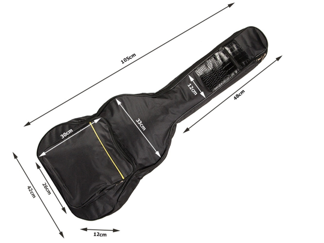 Funda Clásica para Guitarra Acústica, Estuche Rígido Negro con Bolsillos, Correas Ajustables y Asa para Transporte, Material Sólido Grueso Protector Resistente a las Condiciones Climáticas, Estuche con Bolsillo Adicional para Partituras A4 y Bolsillo para
