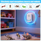 Juego Familiar de 4 piezas, Repelente Ultrasónico de Mosquitos de 6ª Generación, Enchufe EU, Tecnología Ultrasónica Inteligente, Repele Potentemente Ratones, Cucarachas, Mosquitos, Moscas y Otros Plagas, Adecuado para Entornos Interiores como Dormitorios,