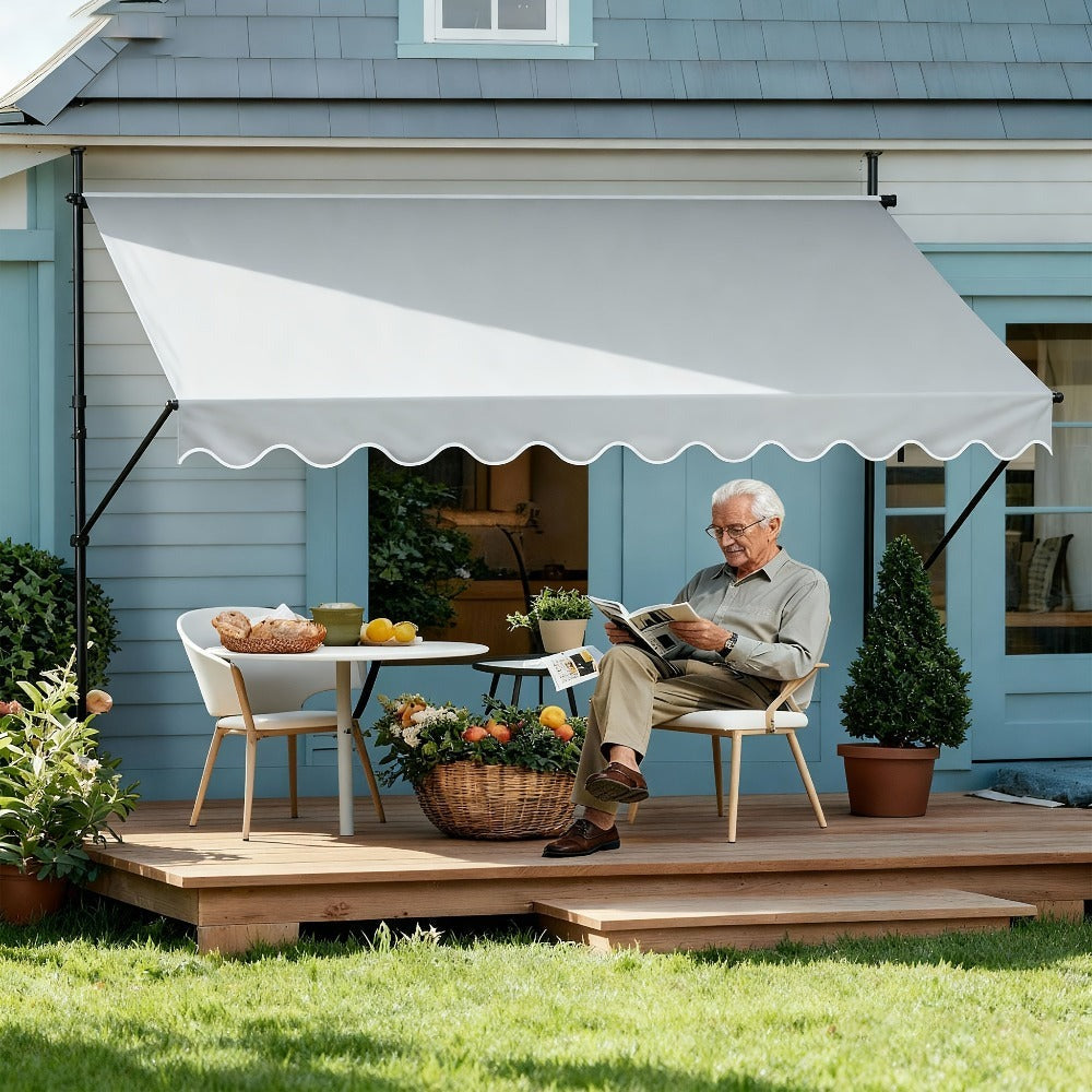 Funda para toldo de balcón con abrazadera, cubierta para toldo de balcón con manivela, sin perforación, altura ajustable para balcón y jardín