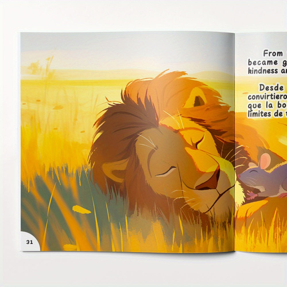 Un libro de cuentos bilingüe con El León y el Ratón | Una historia inmortal para niños | Temas de amistad y bondad | Descubre valores morales