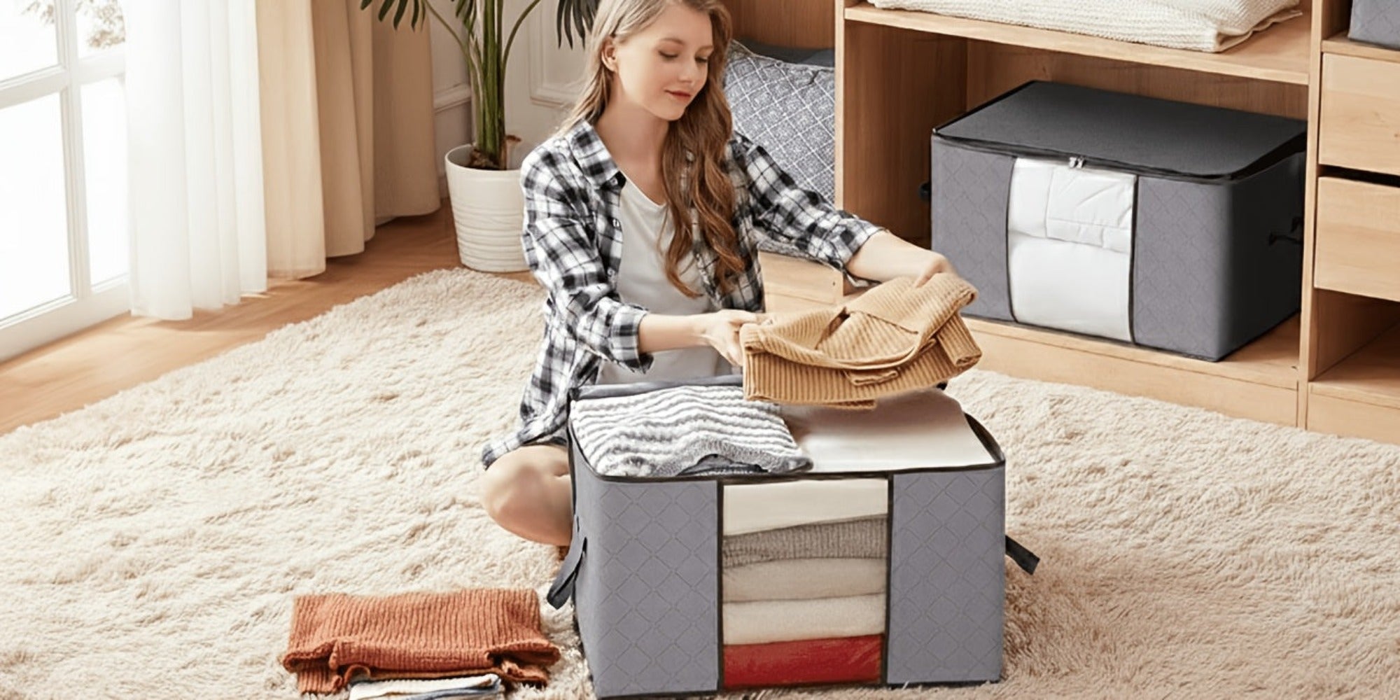 Juego de 6 bolsas de almacenamiento de 60L-90L-120L, bolsas grandes para guardar ropa con cremalleras, asas duraderas y tela gruesa para ropa, ropa de cama, mantas, edredones (gris), almacenamiento debajo de la cama