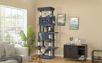 Árbol para gatos extra alto de 210 cm con 8 postes rascadores y 2 cuevas - Muebles para gatos de múltiples niveles de alta resistencia, tapete lavable, hamaca y pelotas de felpa - Torre para gatos grande con base resistente