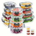 Juego de 34 recipientes de cristal para almacenar alimentos con tapas, recipientes herméticos de cristal para preparación de comidas (17 recipientes y 17 tapas), recipientes para almuerzo a prueba de fugas, aptos para microondas, horno, congelador y lavav