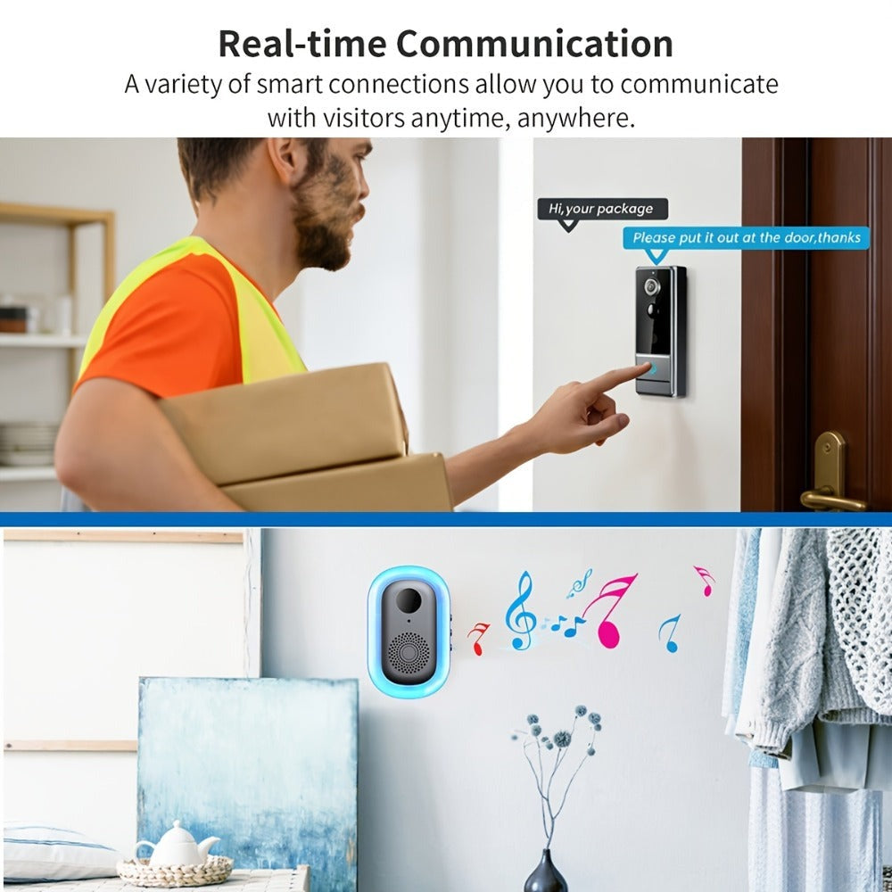 Timbre sin varillas para seguridad del hogar, cámara de seguridad con visión nocturna, 960P HD, detección de movimiento PIR, batería recargable de 2600mAh - Fácil de montar y controlado por aplicación, cámara de seguridad inalámbrica para el hogar, timbre